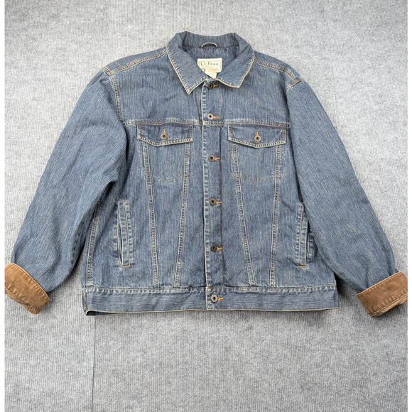 Vintage LL Bean Denim Jacket Mens Large Corduroy Trim Western Outdoors Chore 90s